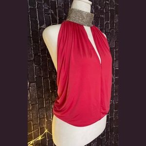 Savee Couture Laguna Beach Halter top Rhinestone Collar Hot Pink New Years Party